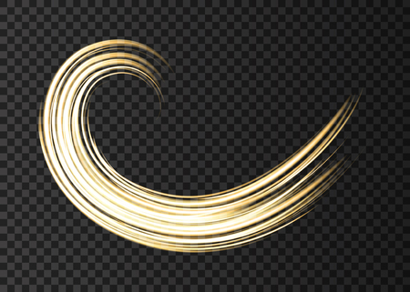 Gold neon wave lights effects isolated on black transparent background. Shining  golden  magic flash energy beams. Vector design element.のイラスト素材