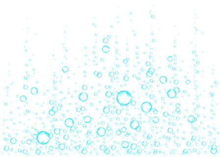 Underwater fizzing air, water or oxygen  bubbles on white  background. Effervescent drink. Fizzy sparkles in sea, aquarium.  Soda pop. Undersea vector texture.のイラスト素材