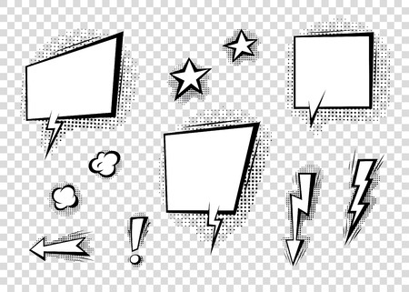 Speech bubbles with halftone shadows in cartoon, comic style. Dialogue balloons. Vector template for social media, sale banners.のイラスト素材