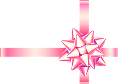Pink decorative gift ribbon and bow isolated on white background. Valentine's, Mother's day,  wedding, 8 march  decoration. Vector decor element  for banner, greeting card, poster.のイラスト素材