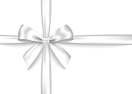 Silver  gift ribbon and bow isolated on white background. Christmas, New Year, birthday  decoration. Vector realistic decor element  for banner, greeting card, poster.のイラスト素材