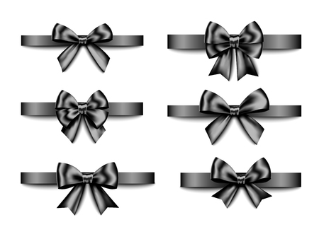 Bow and ribbon isolated on white background for black friday sale design. Vector realistic decor element  for banner, business card, poster.のイラスト素材