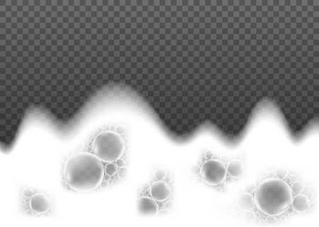 Foam isolated on transparent background. White soap or shampoo bubbles realistic texture. Vector suds effect.のイラスト素材