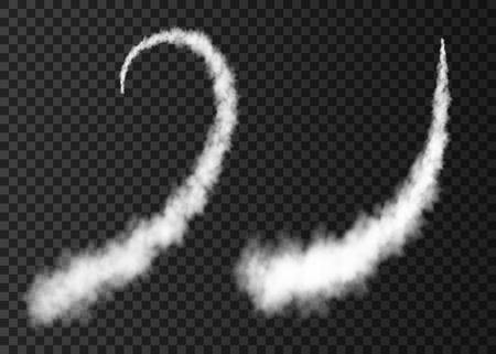 Smoke from space rocket launch. Foggy plane trail  isolated on transparent background. Fog.  Realistic vector texture.のイラスト素材