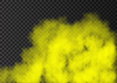 Yellow smoke  isolated on transparent background.  Steam special effect.  Realistic  colorful vector fire fog  or mist texture.のイラスト素材