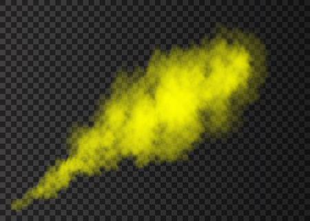 Yellow  smoke burst  isolated on transparent background.  Color steam explosion special effect.  Realistic  vector  column of  fire fog or mist texture .のイラスト素材