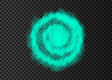Explosion. Green smoke circle. Color spiral fog  track isolated on transparent background. Realistic vector cloud or steam   texture.のイラスト素材