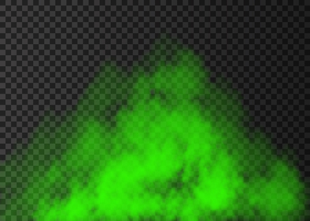 Green smoke  isolated on transparent background.  Steam special effect.  Realistic  colorful vector fire fog  or mist texture.のイラスト素材