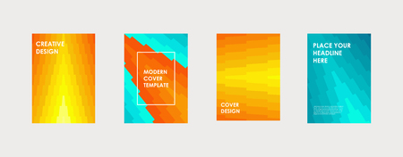 Colorful book cover design. Poster, corporate business annual report, brochure, magazine, flyer mockup. Blue, orange a4 template. Halftone gradients. Modern geometric pattern. Vector.のイラスト素材