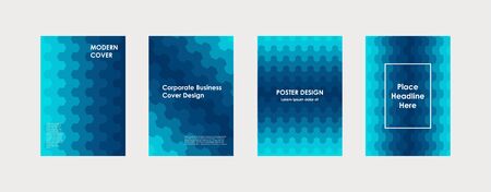 Colorful book cover design. Poster, corporate business annual report, brochure, magazine, flyer mockup. Blue a4 template. Halftone gradients. Modern geometric pattern. Vector.のイラスト素材