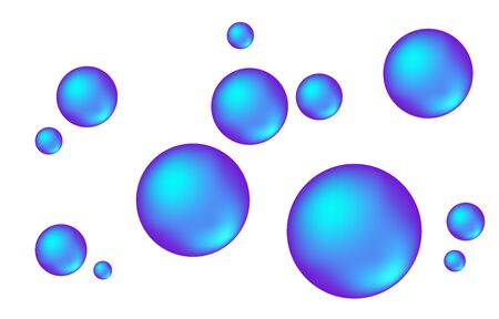 Sparkling oxygen or water bubbles. Blue molecule isolated  on white  background. Realistic 3d sphere. Vector texture for shampoo, skin cosmetics or science backdrop.のイラスト素材