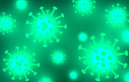 novel respiratory coronavirus 2019 isolated on green background. Stop  2019-nCoV virus. COVID-2019  disease outbreak. Prevent dangerous Cov pandemic. Vector antiviral vaccine illustration.のイラスト素材