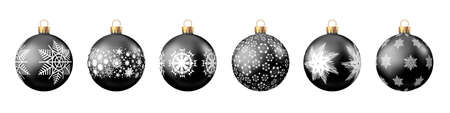 Christmas balls with pattern isolated on white background. Xmas tree and Black Friday decoration. Vector bauble set.のイラスト素材