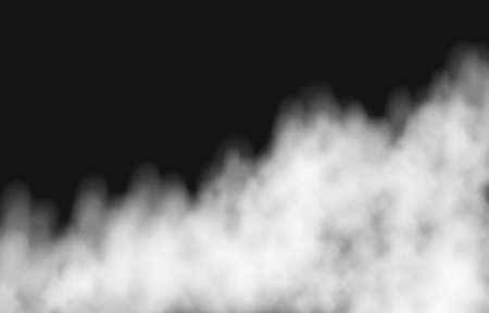 White fire smoke or fog isolated on transparent background. Steam special effect. Realistic vector mist texture.のイラスト素材