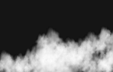 White fire smoke or fog isolated on transparent background. Steam special effect. Realistic vector mist texture.のイラスト素材
