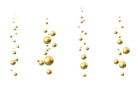 Gold sphere. Oil bubble isolated on white background. Golden glossy 3d ball or precious pearl. Yellow serum or collagen drops. Vector decoration element for skincare cosmetic package.のイラスト素材