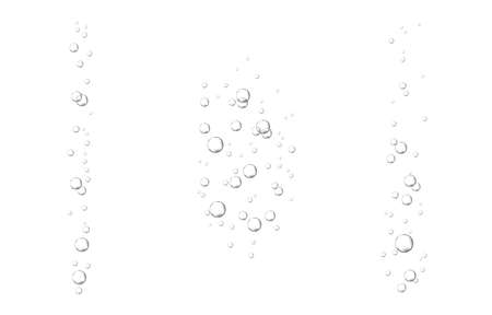 Oxygen air bubbles flow in water on white background. Fizzy sparkles in sea, aquarium. Soda pop. Champagne. Effervescent tablet. Undersea vector texture.のイラスト素材