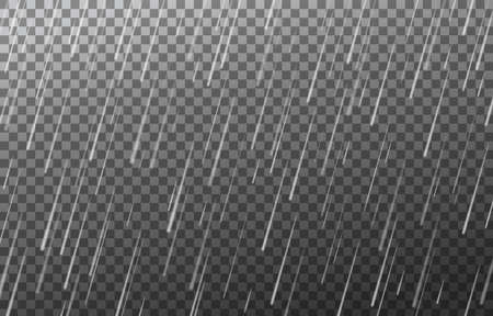 Rain drops isolated on transparent background. Rainfall. Realistic falling water. Vector texture.のイラスト素材
