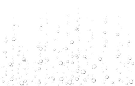 Oxygen air bubbles flow in water on white background. Fizzy sparkles in sea, aquarium. Soda pop. Champagne. Effervescent tablet. Undersea vector texture.の写真素材
