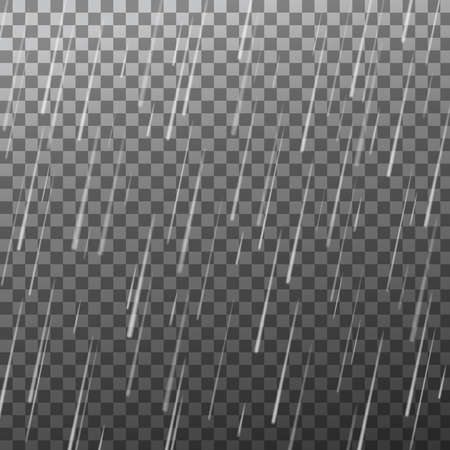 Rain drops isolated on transparent background. Rainfall. Realistic falling water. Vector texture.のイラスト素材
