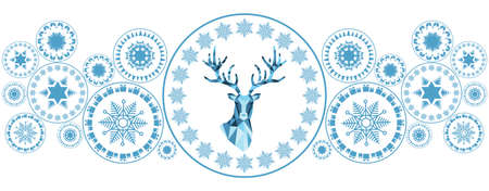 Christmas blue pattern. Happy New Year background. Xmas reindeer, gifts, snowflakes. Vector decoration for greeting card.のイラスト素材