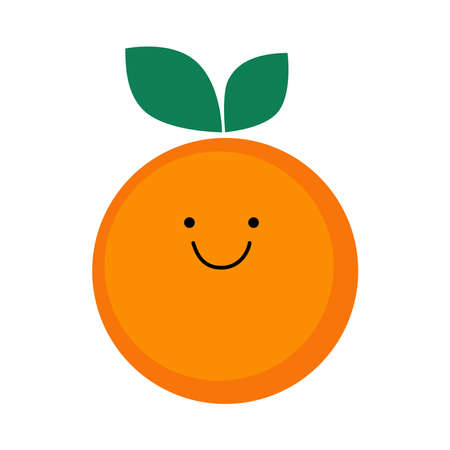 Cute, funny cartoon orange character. emotions. fruit smiley. Vector illustration for kids.のイラスト素材