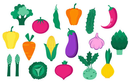 Set of organic vegetables isolated on white background. healthy lifestyle. Vector illustration in flat style.のイラスト素材