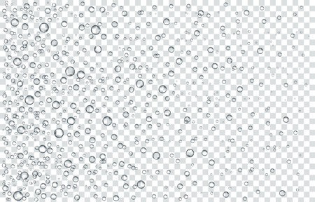 Oxygen air bubbles flow in water on white background. Fizzy sparkles in the sea, aquarium. soda pop. Champagne. Effervescent tablet. Undersea vector texture.のイラスト素材
