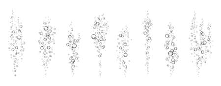 Oxygen air bubbles flow in water on white background. Fizzy sparkles in the sea, aquarium. soda pop. Champagne. Effervescent tablet. Undersea vector texture.のイラスト素材