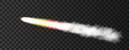 Smoke from military rocket launch. Plane track or missile trail isolated on transparent background. Realistic war vector texture.のイラスト素材