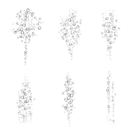 Oxygen air bubbles flow in water on white background. Fizzy sparkles in the sea, aquarium. soda pop. Champagne. Effervescent tablet. Undersea vector texture.のイラスト素材