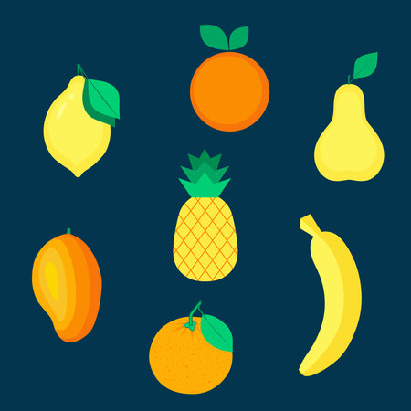 Set of organic fruits in yellow and orange color. healthy lifestyle. Vector illustration in flat style.のイラスト素材
