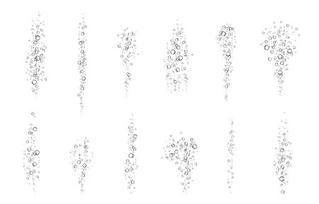 Oxygen air bubbles flow in water on white background. Fizzy sparkles in the sea, aquarium. soda pop. Champagne. Effervescent tablet. Undersea vector texture.のイラスト素材