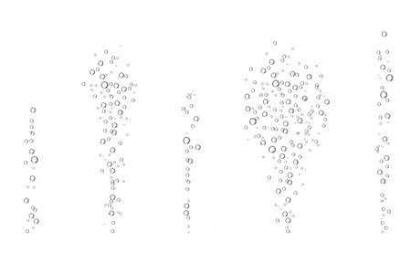 Oxygen air bubbles flow in water on white background. Fizzy sparkles in the sea, aquarium. soda pop. Champagne. Effervescent tablet. Undersea vector texture.のイラスト素材