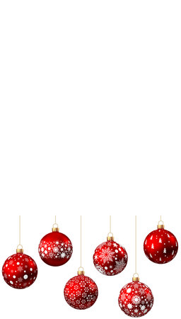 Red Christmas ball with pattern isolated on white background. Xmas tree decoration with ornament. Vector bauble set.のイラスト素材