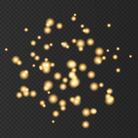 Christmas gold neon circles lights effects isolated on black transparent background. Shining golden sparkles. Firework. Vector design element.のイラスト素材