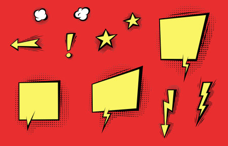 Speech bubbles with halftone shadows in cartoon, comic style. Dialogue balloons. Vector template for social media, sale banners.のイラスト素材