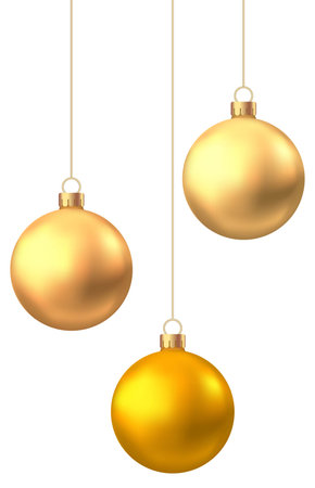 Elegant gold and copper baubles, golden Christmas tree balls, ideal for holiday greeting cards, banners, and winter promotions.のイラスト素材