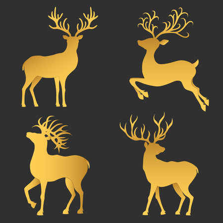 Christmas deer silhouette with unique antlers. Perfect for holiday cards, winter designs, and seasonal decorations. Vector illustration for Christmas projects.のイラスト素材