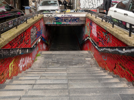 Graffiti in the underground passage - Around December 2022, Belgrade, Serbiaのeditorial素材