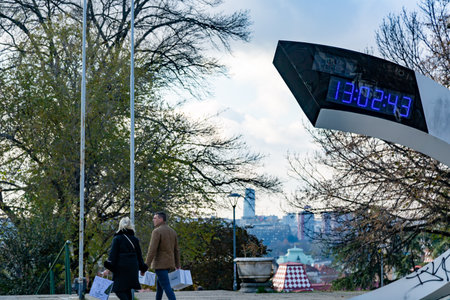 Urban digital street clock - About November 2022, Belgrade, Serbiaのeditorial素材