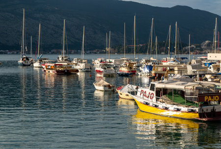 Yachts in the marina at sunset - about December 2022, Herceg Novi, Montenegroのeditorial素材