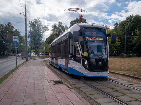 Modern Moscow tram - About July 2021, Moscow, Russiaのeditorial素材