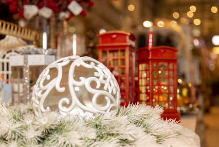 Christmas ball and toys in blur. Selective focus.の写真素材