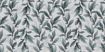 Botanical seamless pattern with vintage graphic peony leaves. Hand-drawn illustration. Good for production wallpapers, cloth and fabric printing.の写真素材