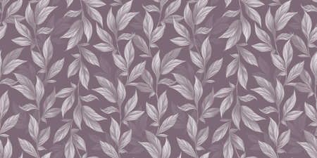 Botanical seamless pattern with vintage graphic peony leaves. Hand-drawn illustration. Good for production wallpapers, cloth, fabric printing, goods.の写真素材