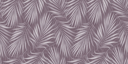 Tropical exotic seamless pattern with bright palm leaves on rose background. Hand-drawn vintage illustration and texture. Good for production wallpapers, gift paper, cloth, fabric printing, goods.の写真素材