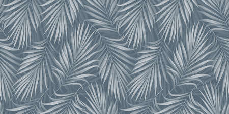 Tropical exotic seamless pattern with palm leaves. Hand-drawn vintage illustration, background and texture. Good for production wallpapers, cloth, fabric printing, goods.の写真素材