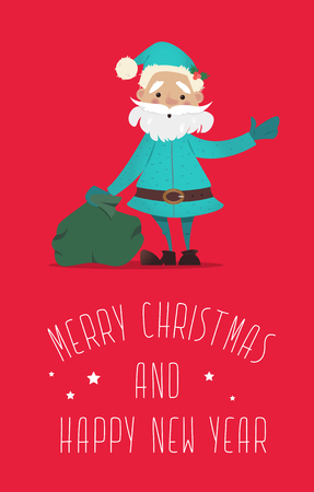 Santa Claus with a bag of gifts waving.New Year illustration. New Year character. Vector illustrationsのイラスト素材
