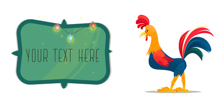 Colored cock. New Year greeting card.Christmas vector illustration. The symbol of the new year 2017. Cartoon charactersのイラスト素材